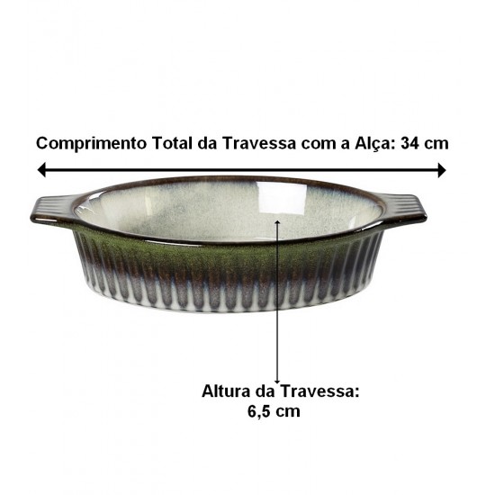 Travessa 34cm 1,95 Litros Oval Mista Em Cerâmica Verde
